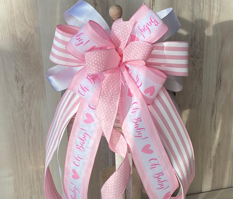 Pink Baby Shower Bow: Girl Wreath Decor, Gift Basket Bow - Etsy