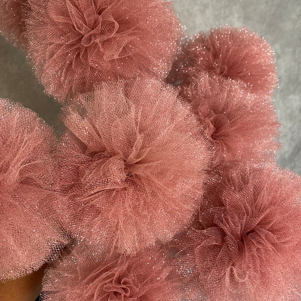 Rose Gold Tulle Pom Pom, Party decor pom pom, nursery decor, Pom-Pom Wands and Centerpiece, Pom Pom Sticks, tulle GLITTER Rose Gold POMPOM