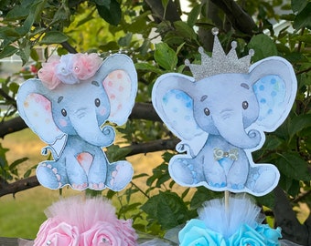 Twins Baby Elephant Centerpiece, Pink And Blue Elephants, Girl Or Boy, Baby Shower Elephant, Gender Reveal Cut Boy or Girl, Baby Girl Boy