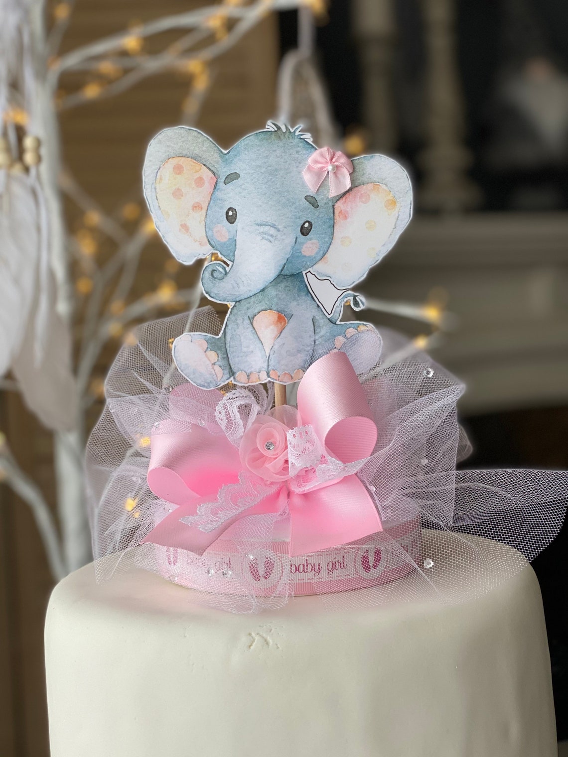 Girl Elephant Cake Topper Baby Pink Elephant Girl Baby Etsy