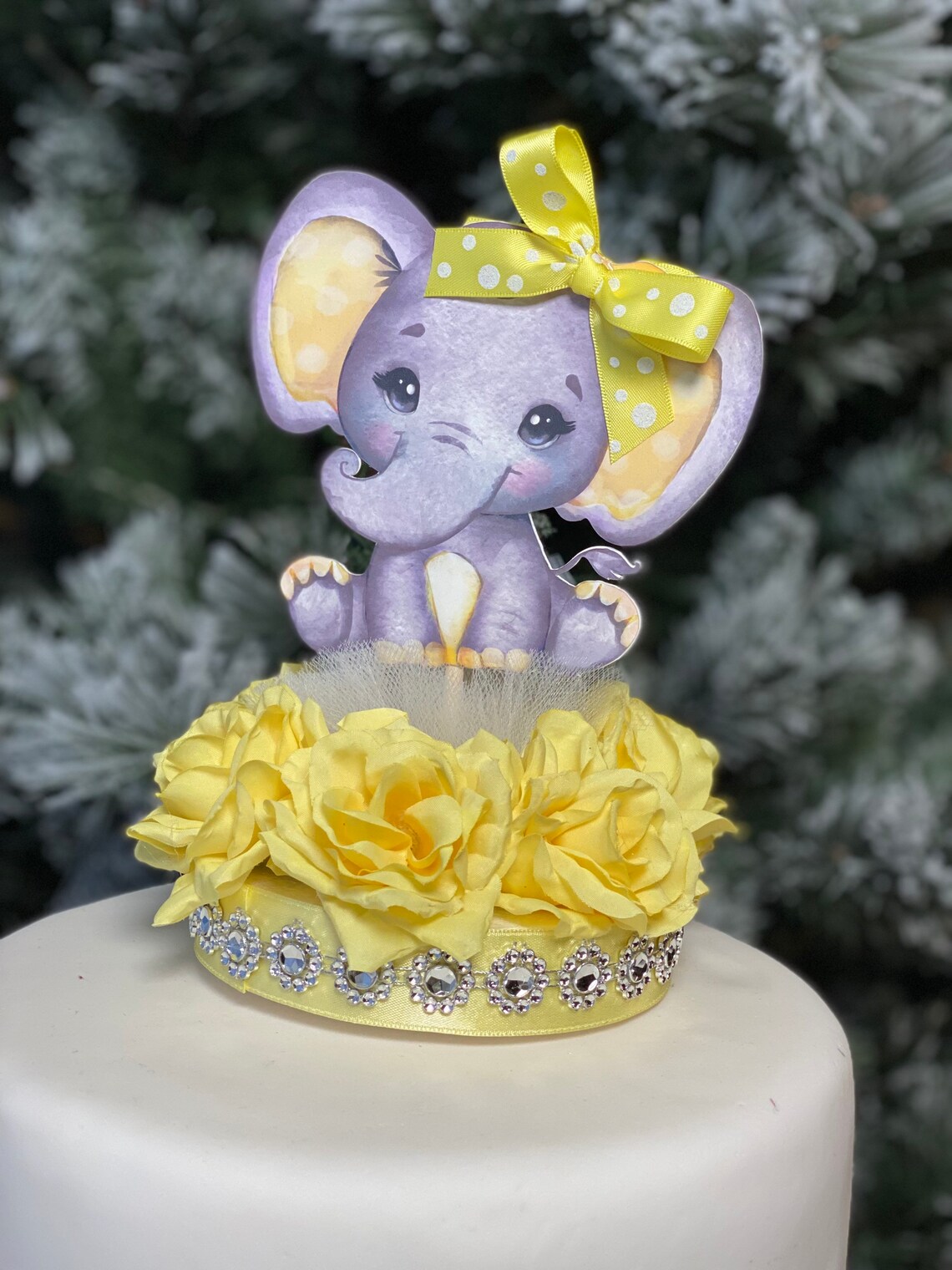 Elephant Cake Topper Yellow Elephant Baby Shower Gender Etsy