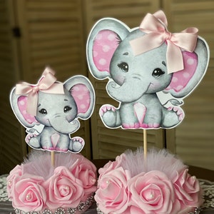 Girl Elephant, Baby Pink Elephant, Girl Baby Shower, Elephant with Bow Centerpieces, Girl Elephant, Elephant Theme, Elephant cake topper