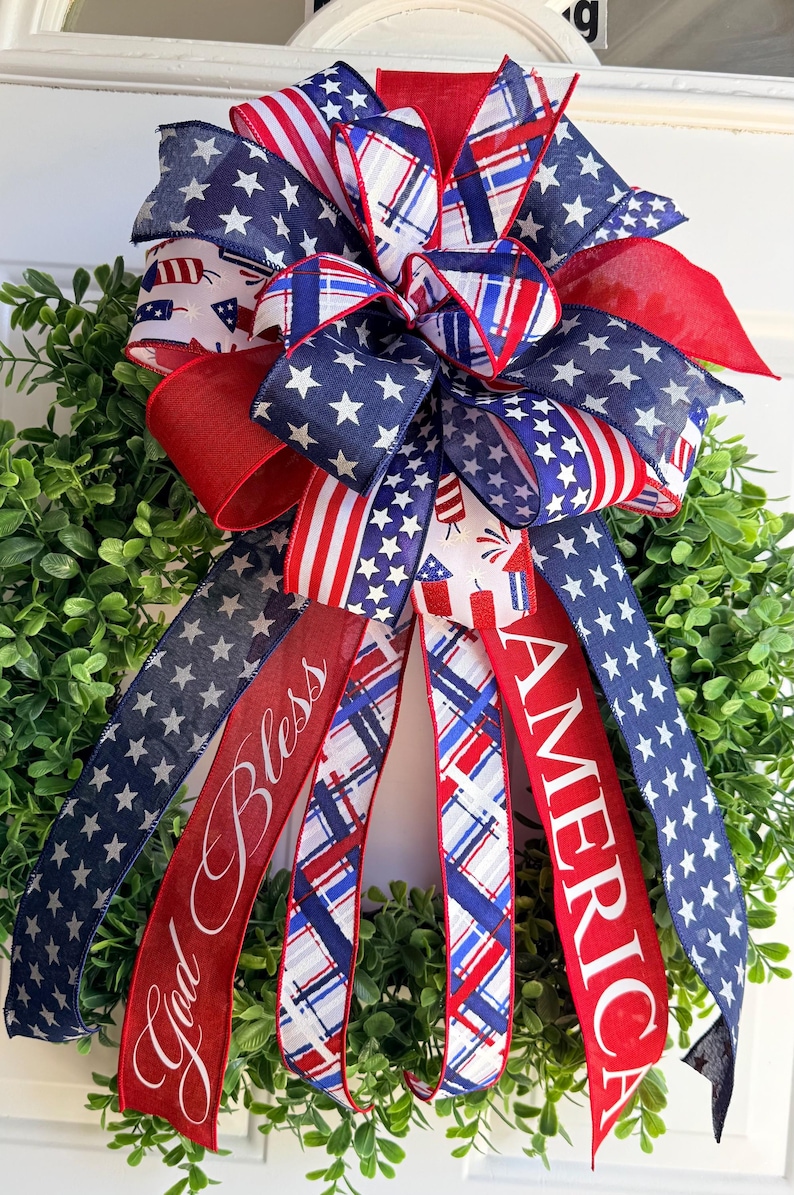 Patriotic 4th of July Bow: Handmade American Pride Wreath Decor bild 14