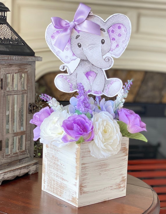 Purple Elephant Baby Shower Purple Centerpiece Elephant Etsy