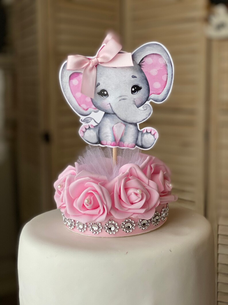 Girl Elephant Cake Topper Girl Elephant Baby Shower Elephant Etsy