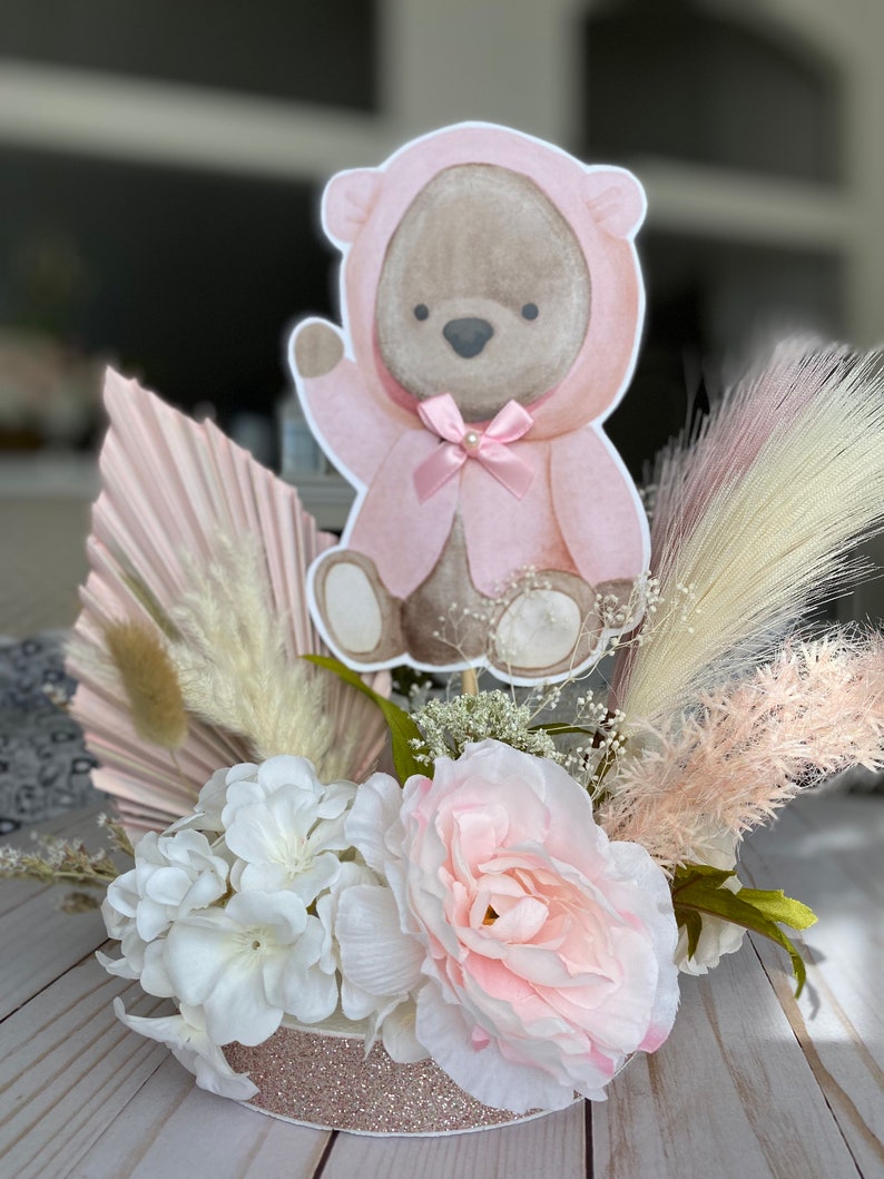 Pink Teddy Bear Centerpiece Pampas Grass Pink Centerpiece - Etsy