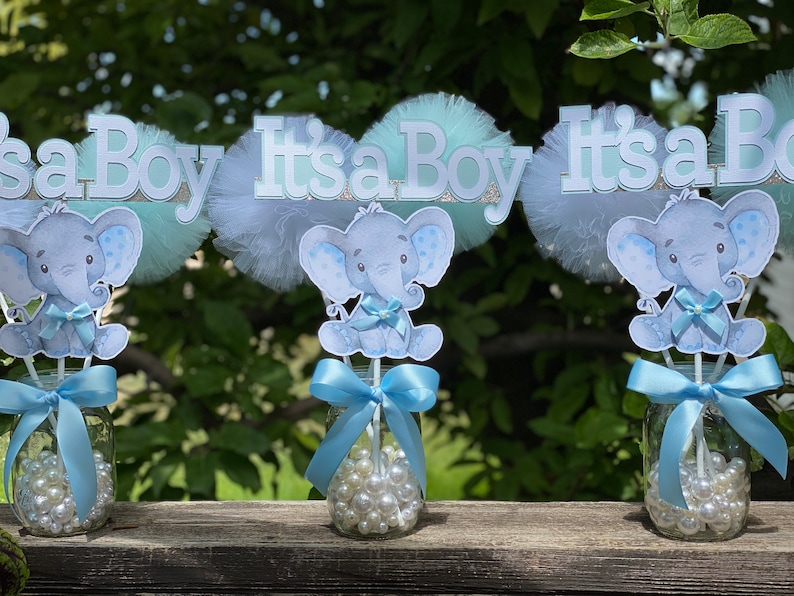 ES UN NIÑO Centros de mesa de elefante, Centros de mesa de baby shower, Decoraciones temáticas de elefante, Decoraciones de baby shower de elefante. es un niño BEBÉ imagen 5