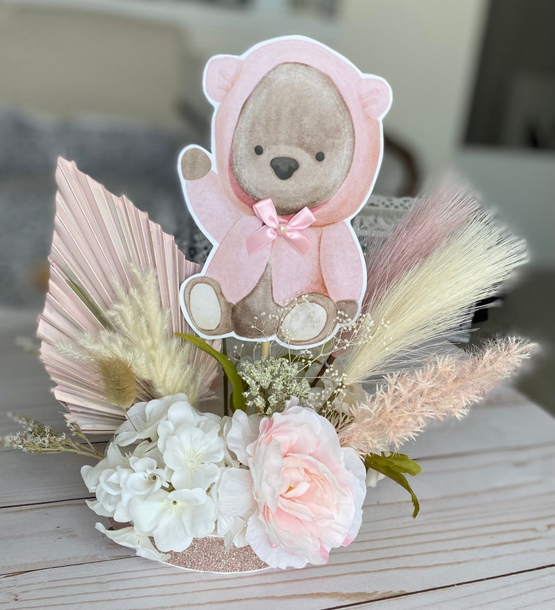 Pink Teddy Bear Centerpiece Pampas Grass Pink Centerpiece - Etsy
