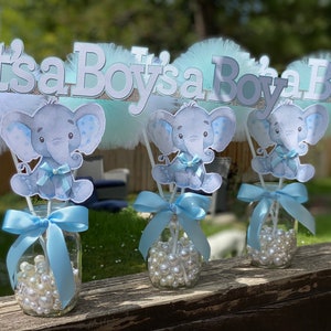 ES UN NIÑO Centros de mesa de elefante, Centros de mesa de baby shower, Decoraciones temáticas de elefante, Decoraciones de baby shower de elefante. es un niño BEBÉ imagen 3