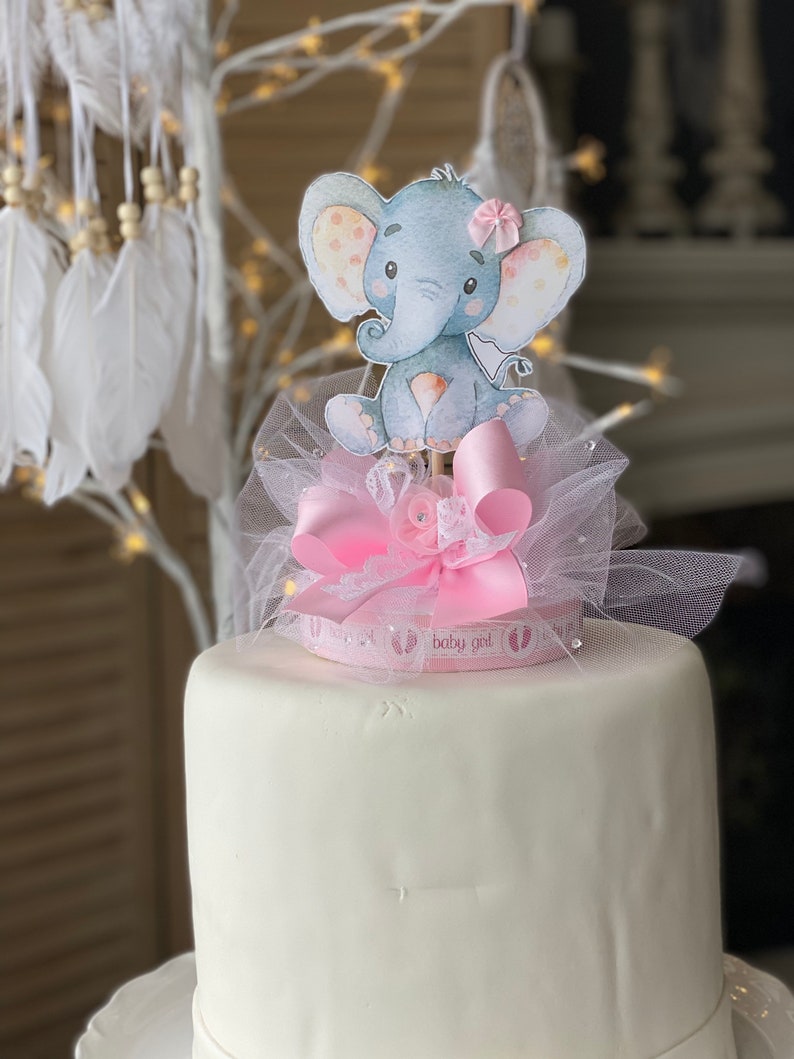 Girl Elephant Cake Topper Baby Pink Elephant Girl Baby Etsy