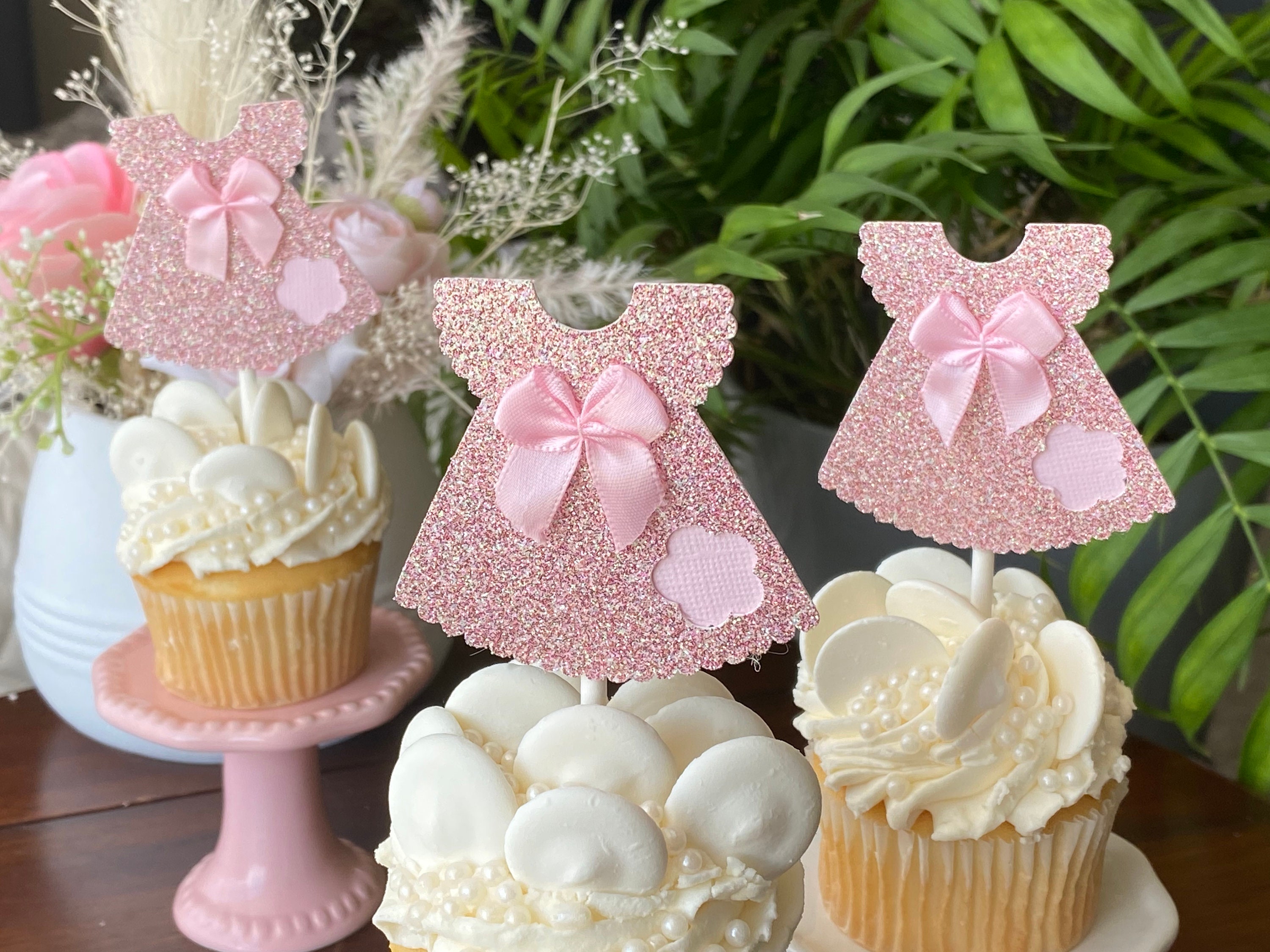 24 Stück Cupcake Topper Mit Glitzer & Fee-Motiven – Roségold Deko Für Hochzeit, Babyparty & Geburtstag | 12 Cm Hoch | Inkl. Stäbchen