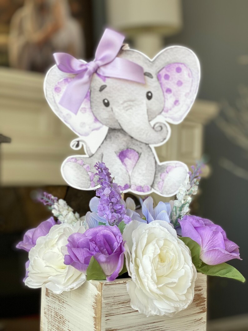 Purple Elephant Baby Shower Purple Centerpiece Elephant Etsy