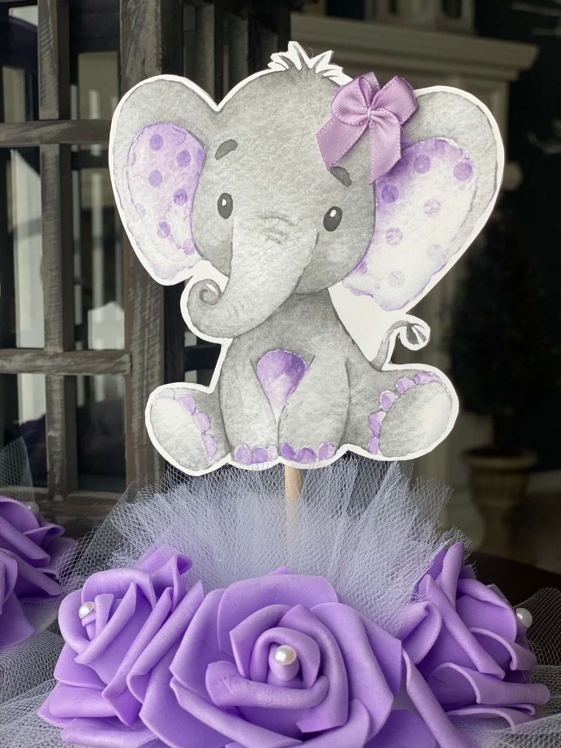 Lavender Elephant Baby Shower Cake Topper Purple Elephant Etsy