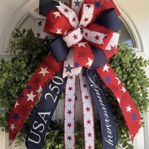 Patriotic 4th of July Bow: Handmade American Pride Wreath Decor USA 250 12"X18"