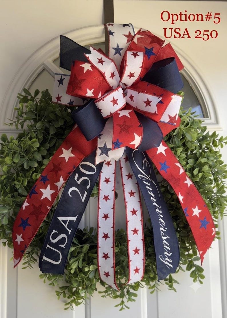 Patriotic 4th of July Bow: Handmade American Pride Wreath Decor USA 250 12"X18"