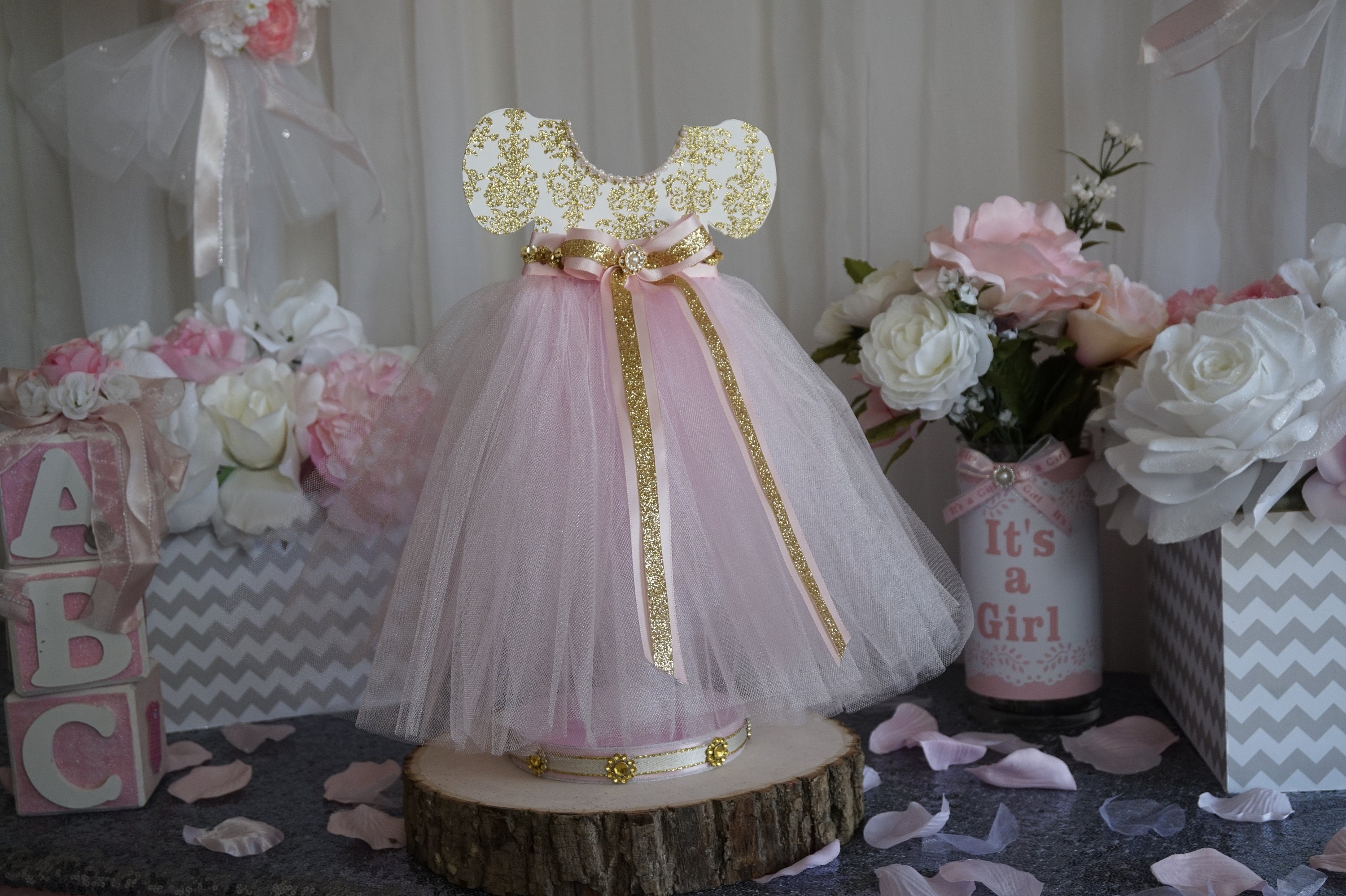 Tutu Dress Centerpiece Tutu Baby Shower Pink & Gold Tutu Etsy