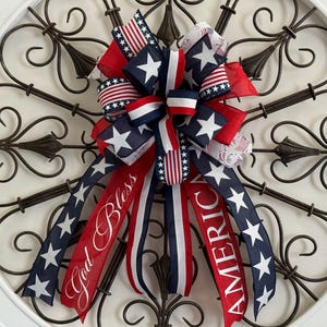Patriotic 4th of July Bow: Handmade American Pride Wreath Decor Bow 14"x22"