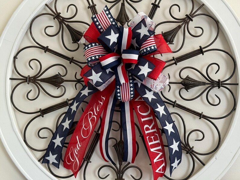 Patriotic 4th of July Bow: Handmade American Pride Wreath Decor Bow 14"x22"