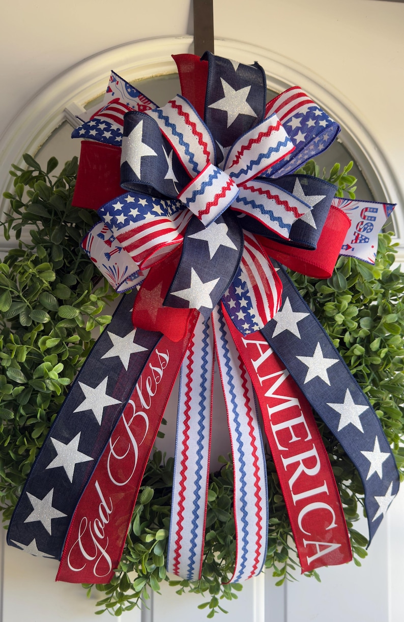 Patriotic 4th of July Bow: Handmade American Pride Wreath Decor bild 12
