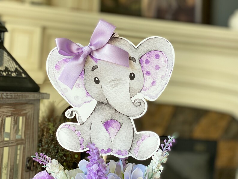 Purple Elephant Baby Shower Purple Centerpiece Elephant Etsy