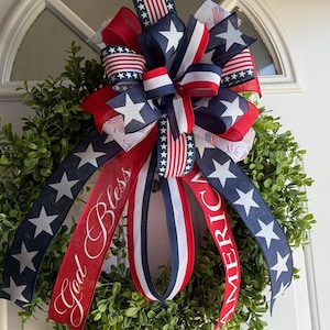 Patriotic 4th of July Bow: Handmade American Pride Wreath Decor Bow 11"x18"
