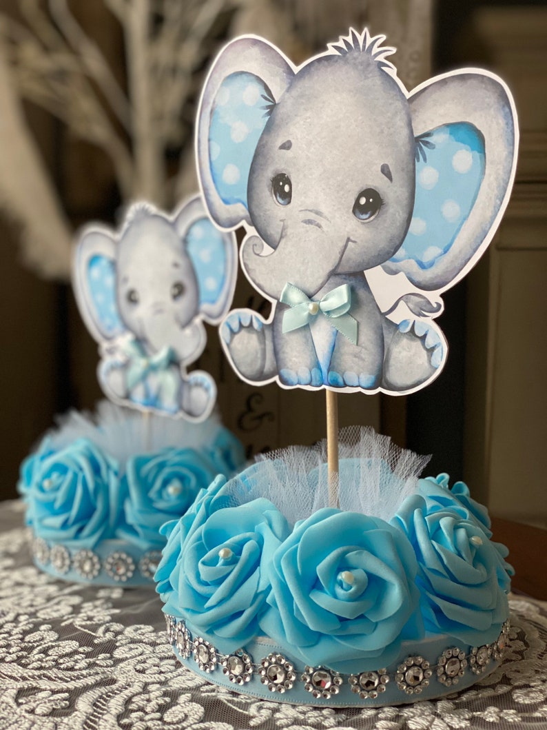 Elephant Baby Shower Cake Topper Centerpiece Boy Elephant Etsy
