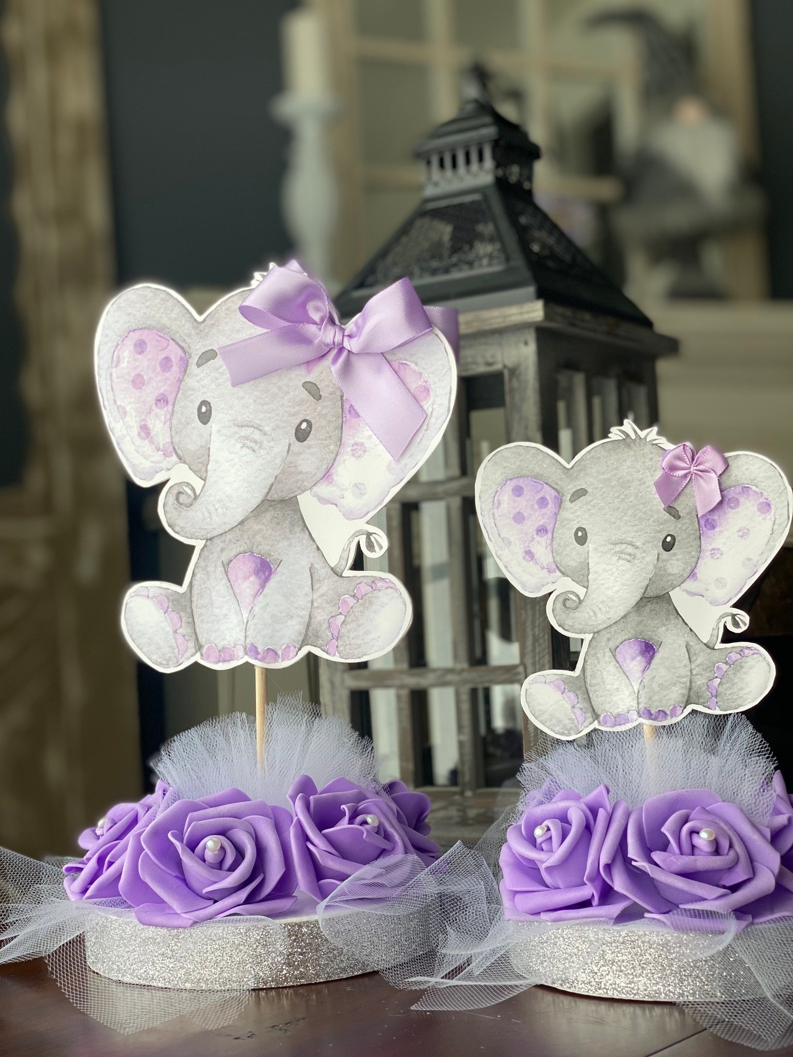 Lavender Elephant Baby Shower Cake Topper Purple Elephant Etsy