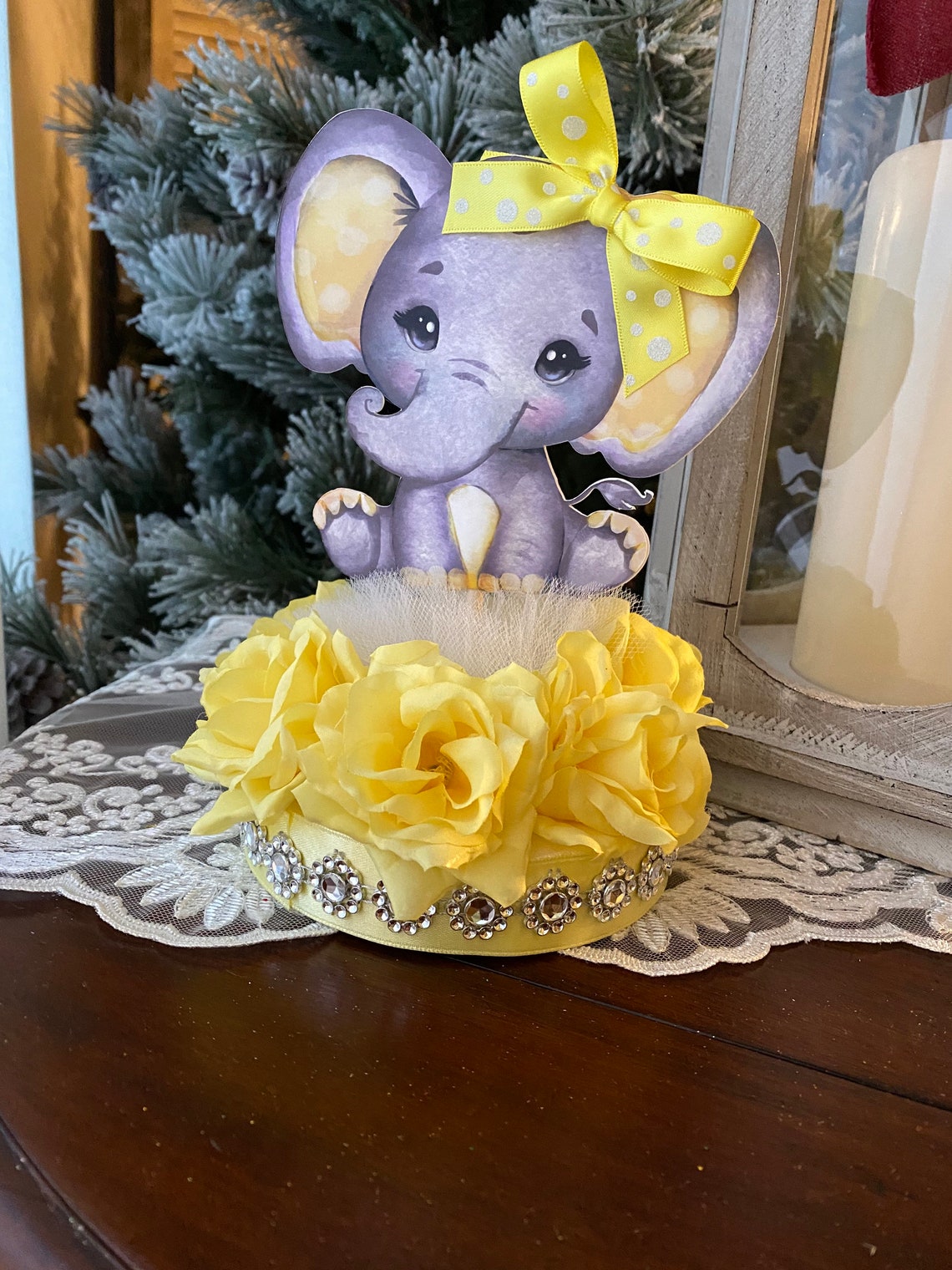 Elephant Cake Topper Yellow Elephant Baby Shower Gender Etsy