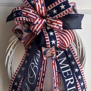 Patriotic 4th of July Bow: Handmade American Pride Wreath Decor BlueBlessAmeric12x18