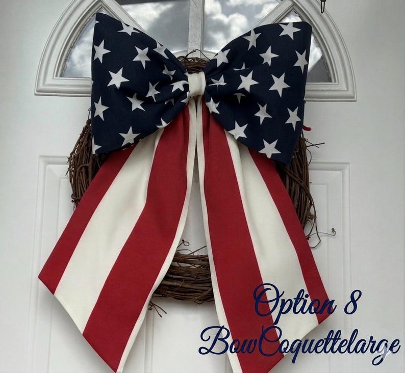 Patriotic 4th of July Bow: Handmade American Pride Wreath Decor Bow CoquetteLarge