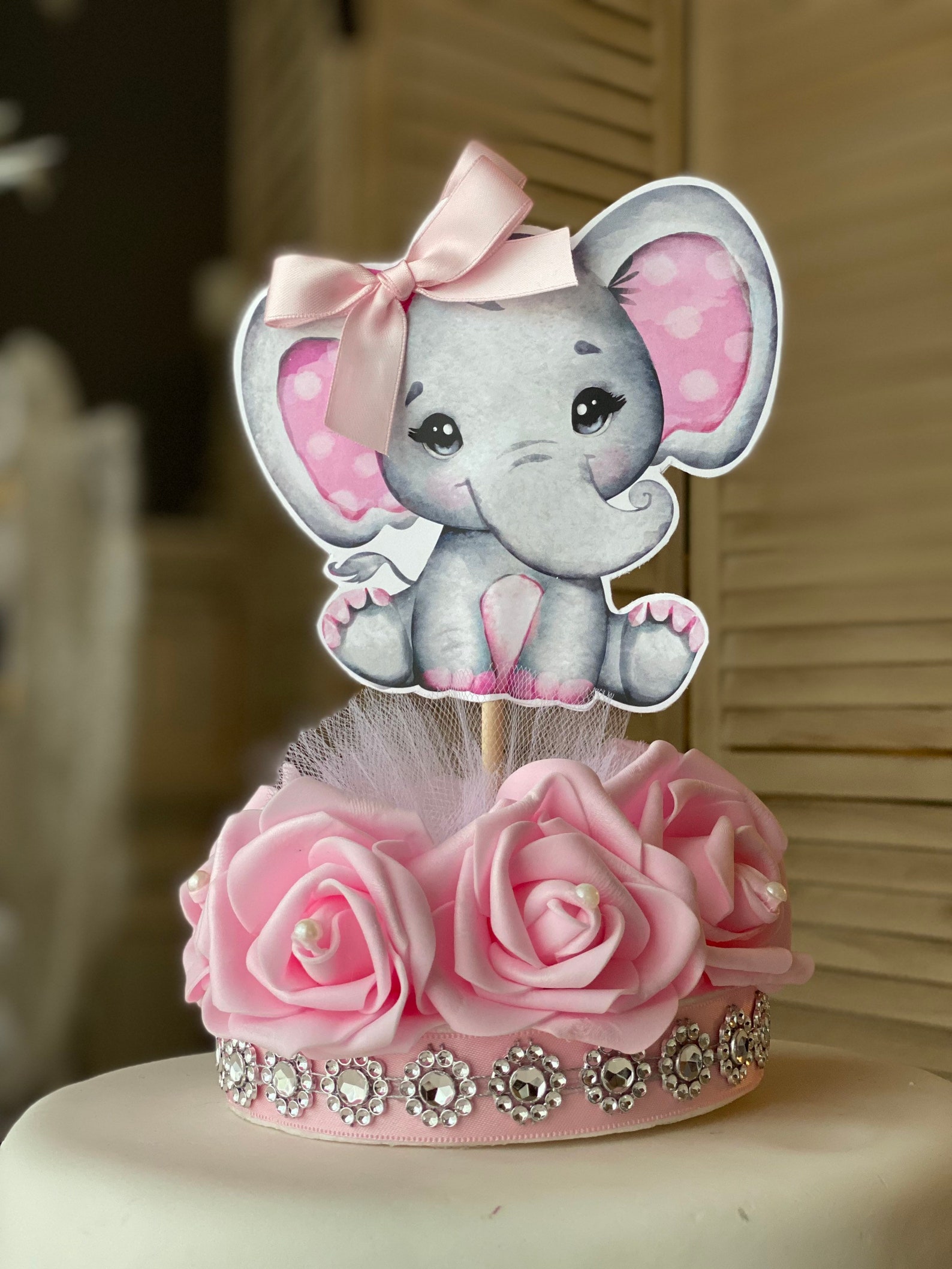 Girl Elephant Cake Topper Girl Elephant Baby Shower Elephant Etsy