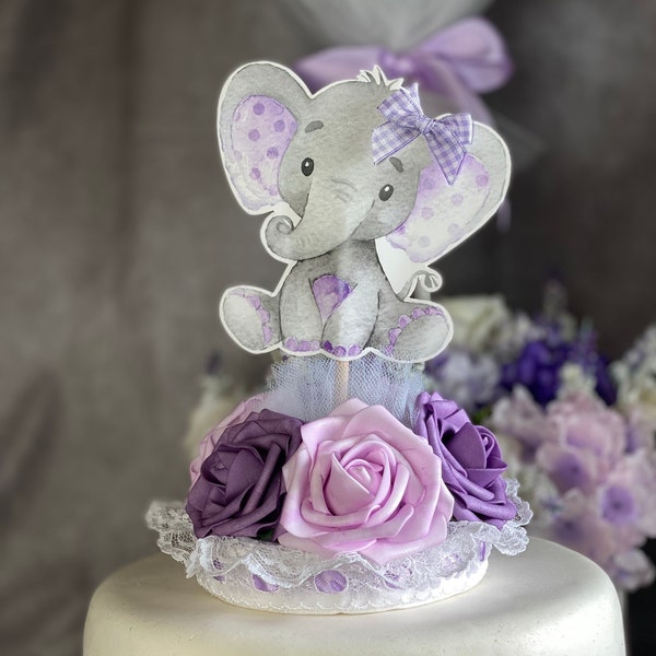 Lavender Cake topper, Baby Elephant Lavender cake topper, Purple Elephant Baby Shower, Elephant Purple Cake Topper, Baby Elephant Theme