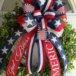 Patriotic 4th of July Bow: Handmade American Pride Wreath Decor Bow 12"x18"