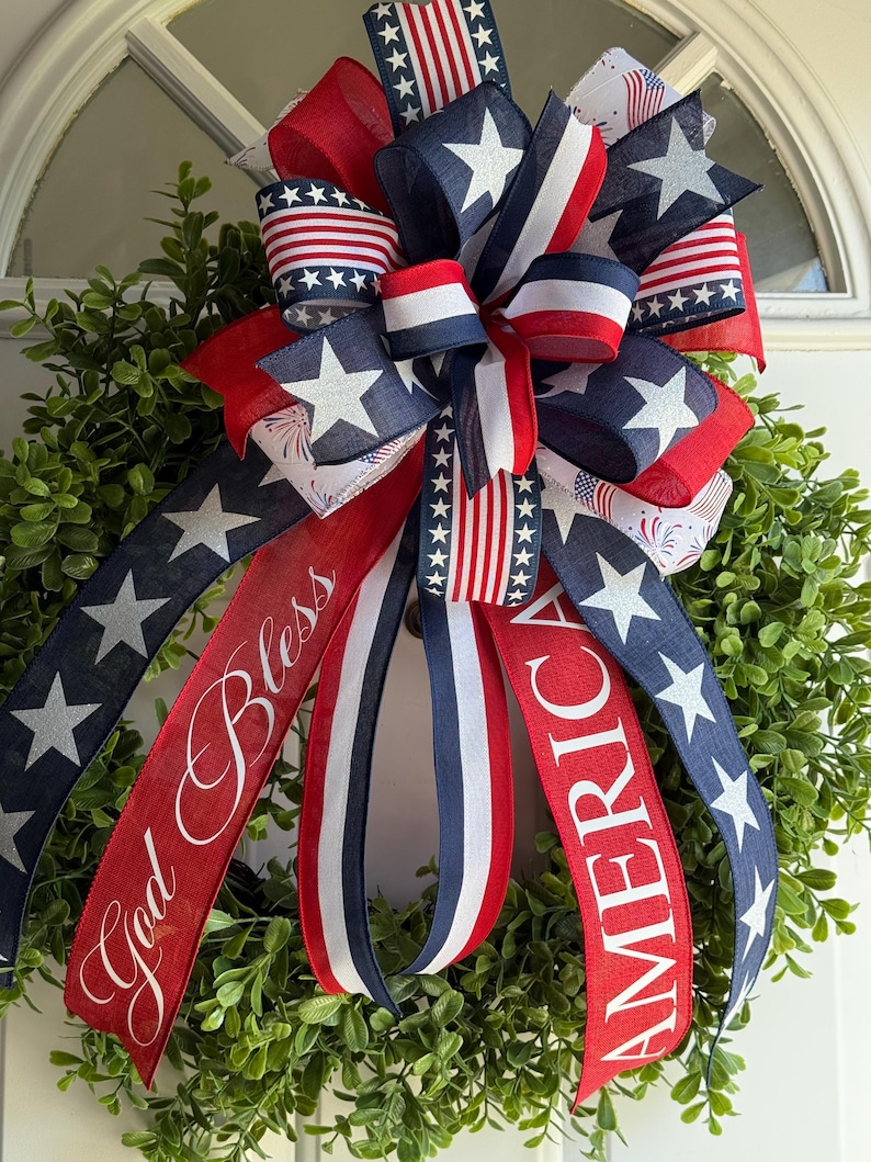 Patriotic 4th of July Bow: Handmade American Pride Wreath Decor Bow 12"x18"