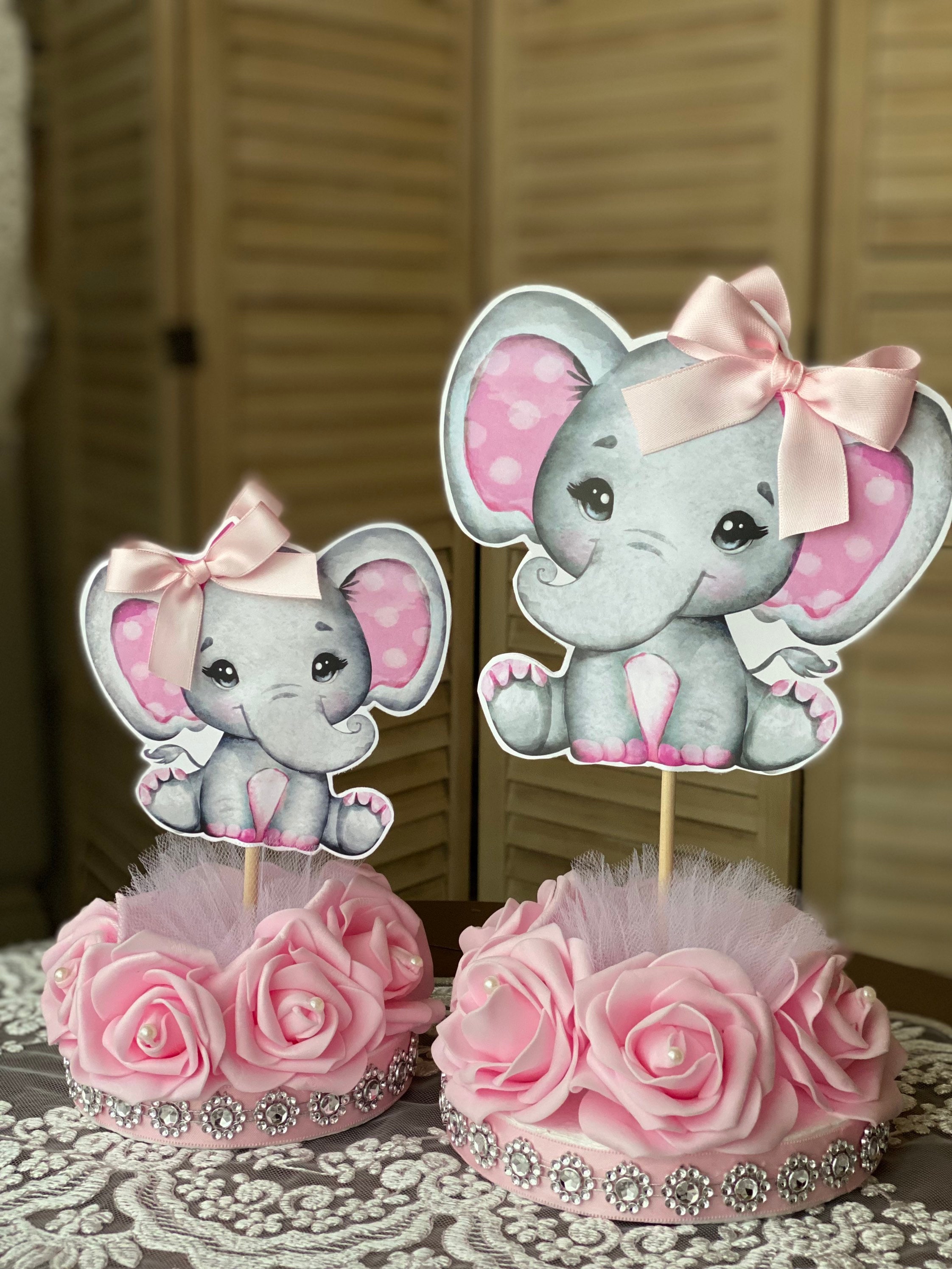 Centros De Mesa Para Baby Shower En Color Rosa Y Gris