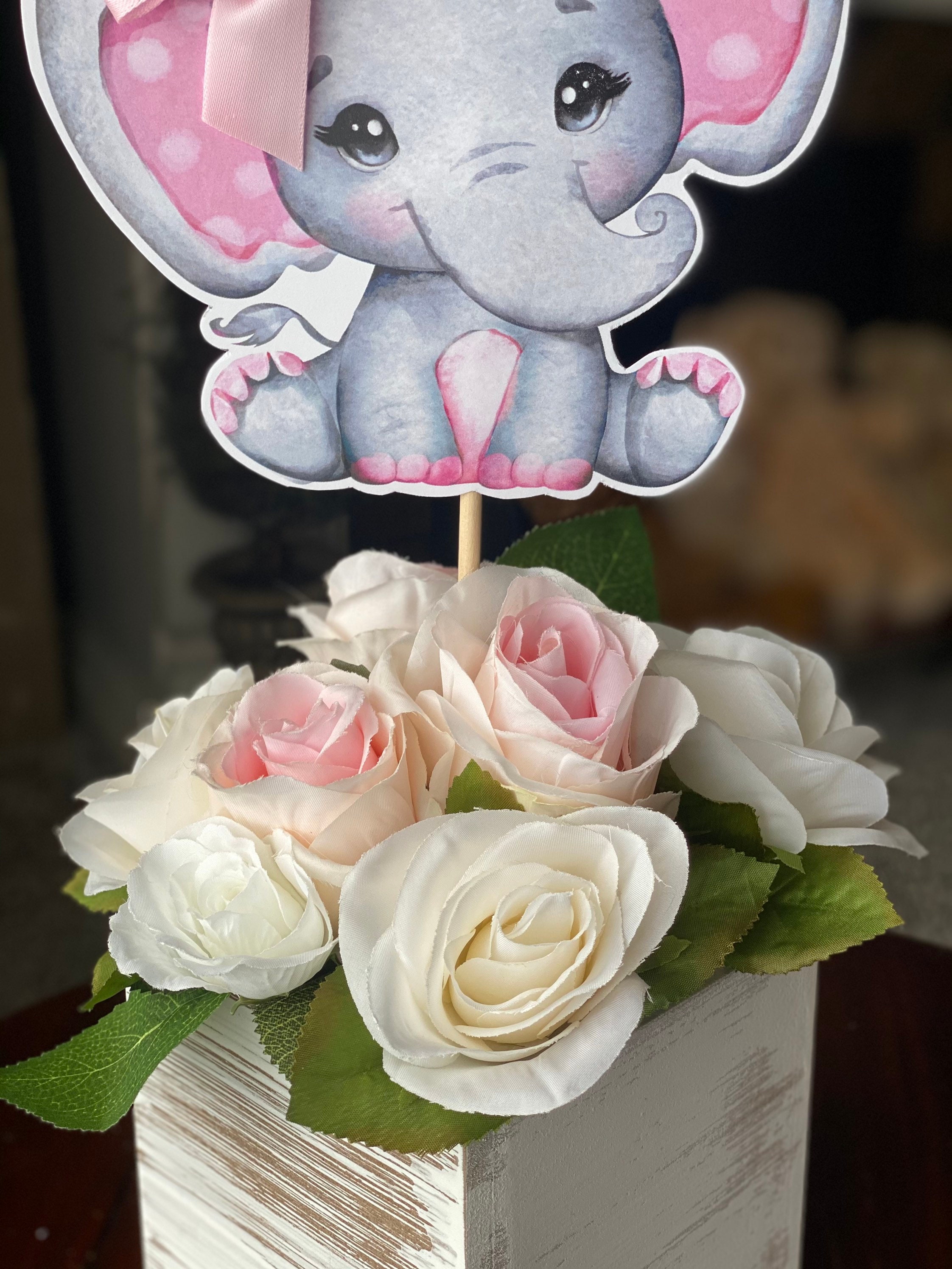 Girl Elephant Centerpiece Girl Elephant Baby Shower Elephant Etsy