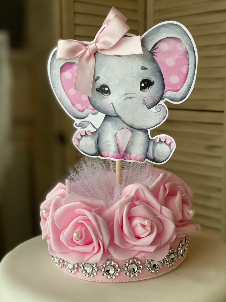 Girl Elephant Cake Topper Girl Elephant Baby Shower Elephant Etsy