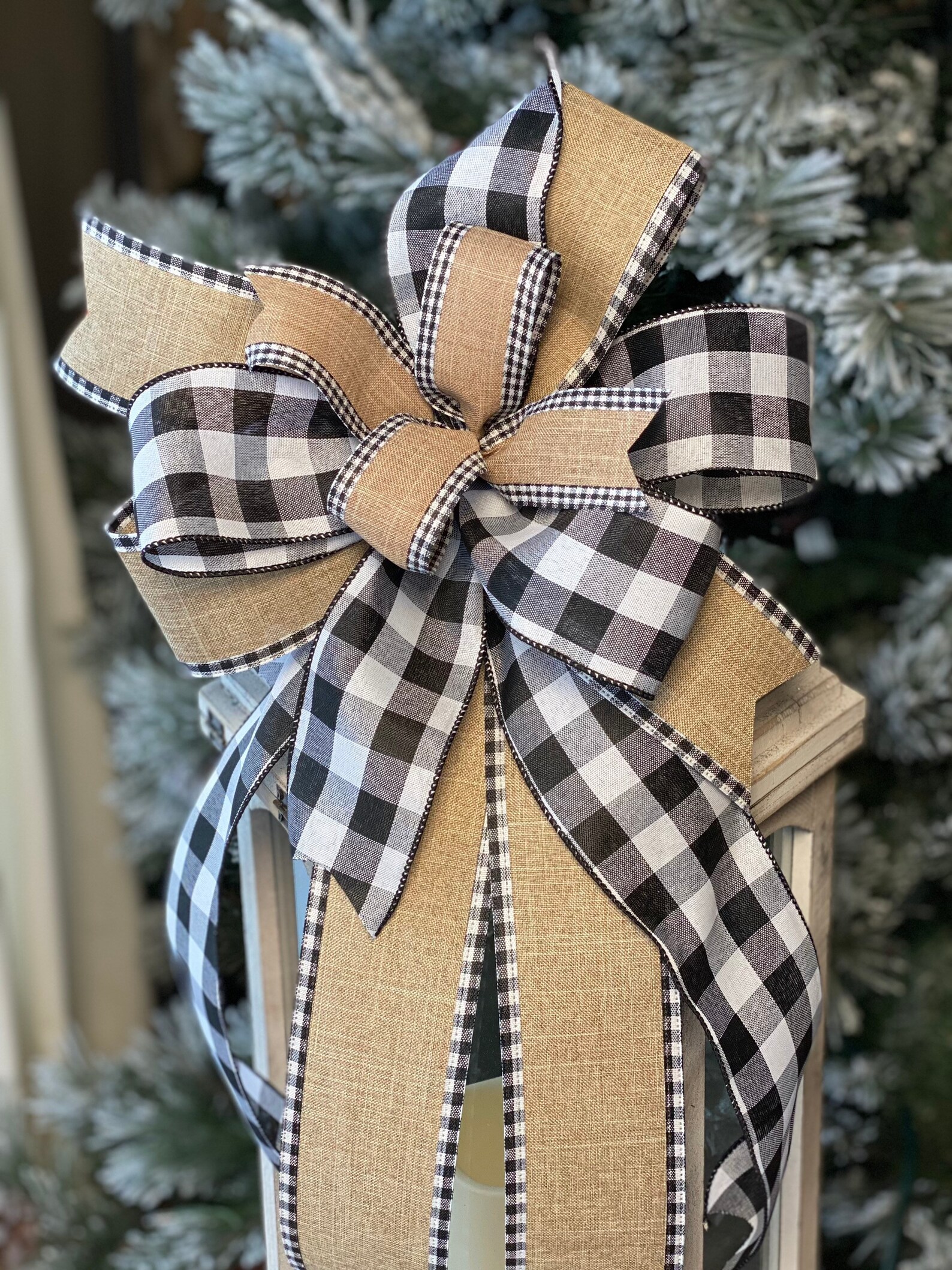 Rustic Christmas Tree Bow Farmhouse Bow Plaid Tree Topper Etsy