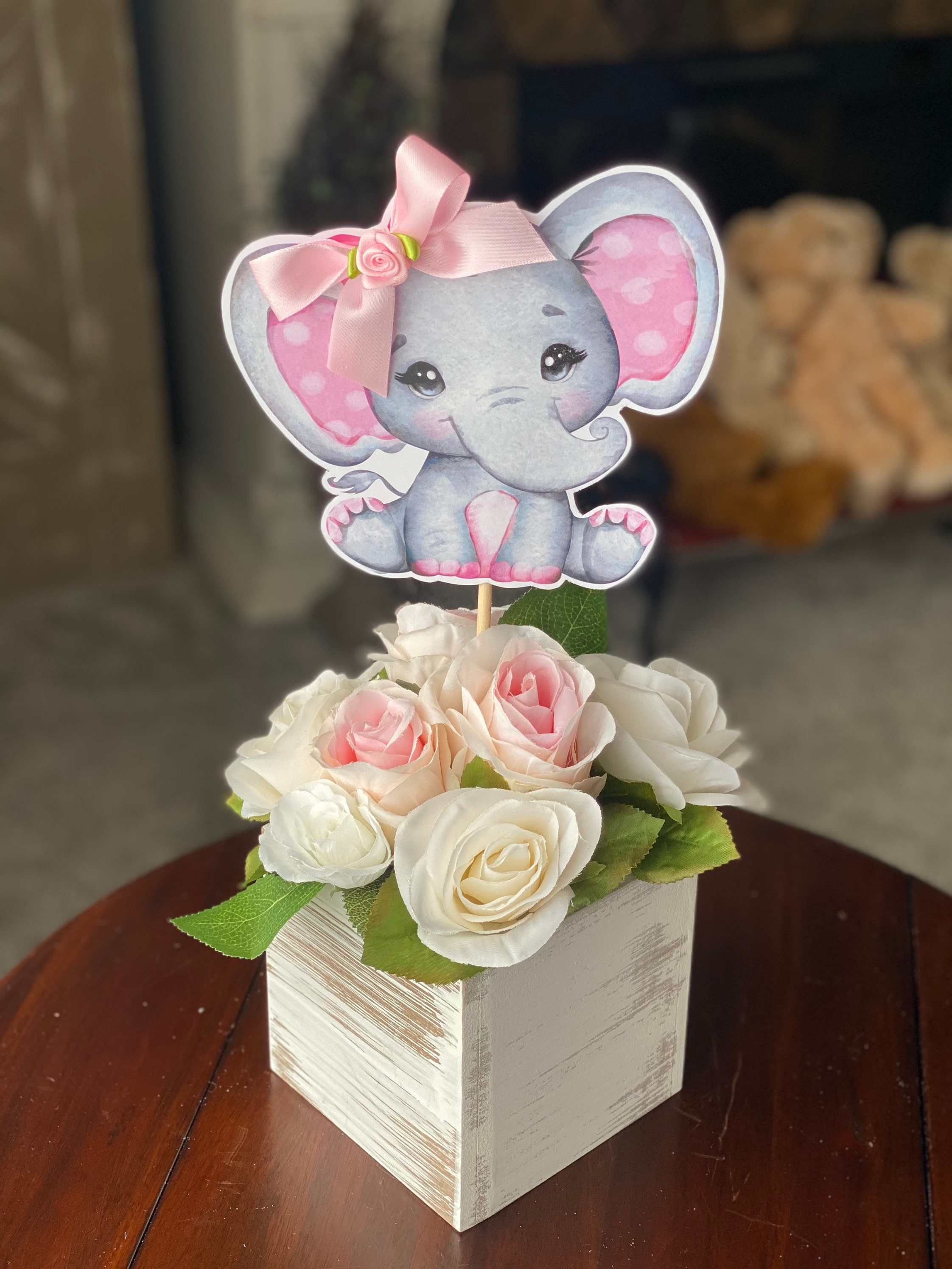 Girl Elephant Centerpiece Girl Elephant Baby Shower Elephant Etsy