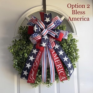 Patriotic 4th of July Bow: Handmade American Pride Wreath Decor BlessAmerica12"x18"