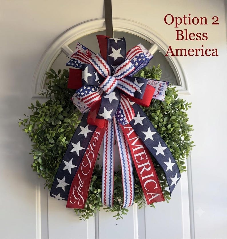 Patriotic 4th of July Bow: Handmade American Pride Wreath Decor BlessAmerica12"x18"