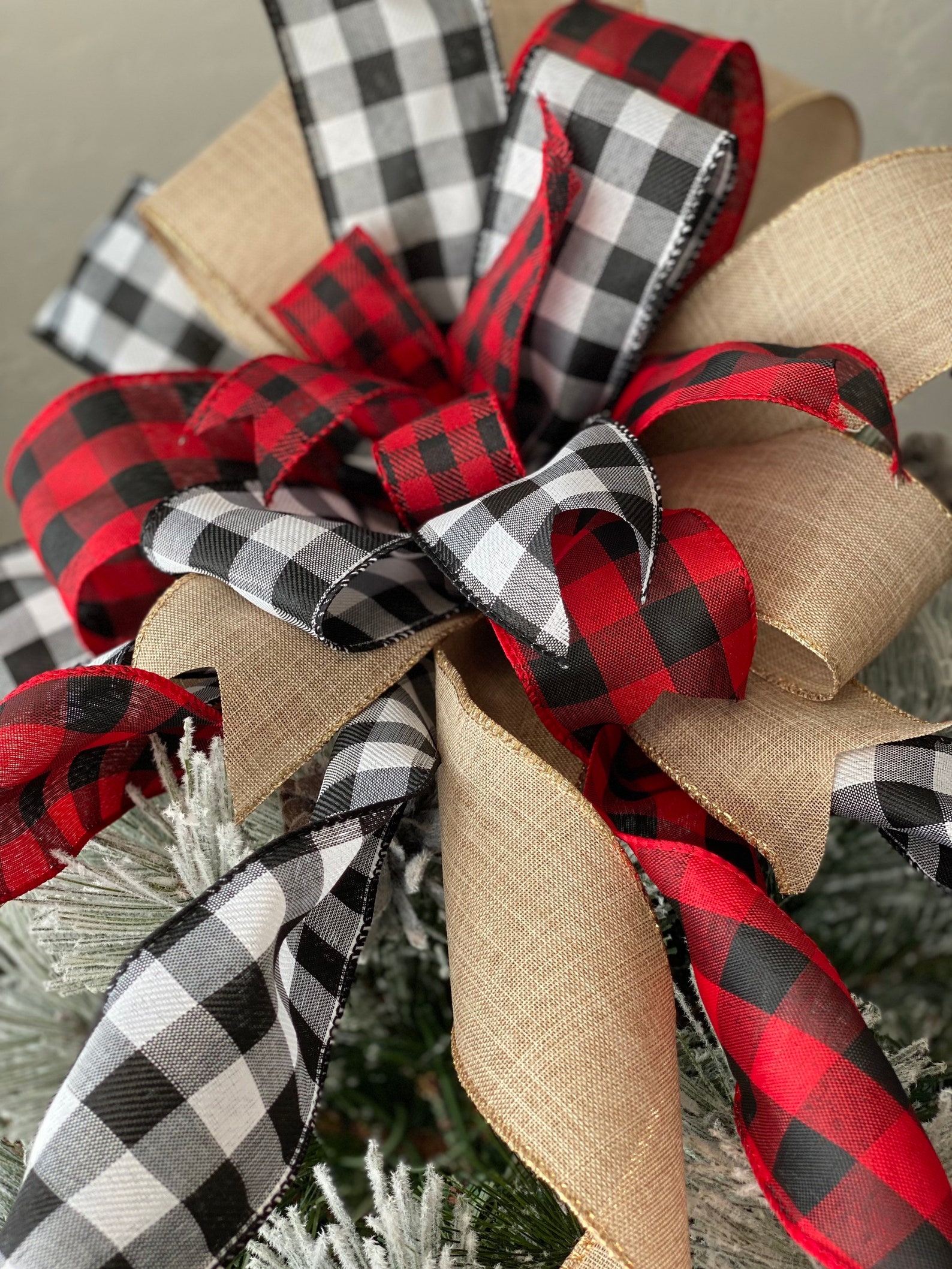 Rustic Christmas Tree Bow Farmhouse Bow Plaid Tree Topper Etsy