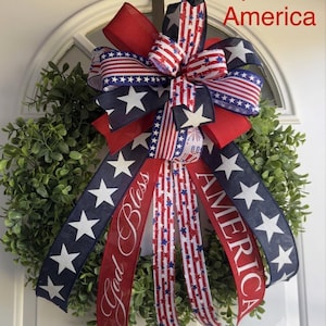 Patriotic 4th of July Bow: Handmade American Pride Wreath Decor America12"x18"