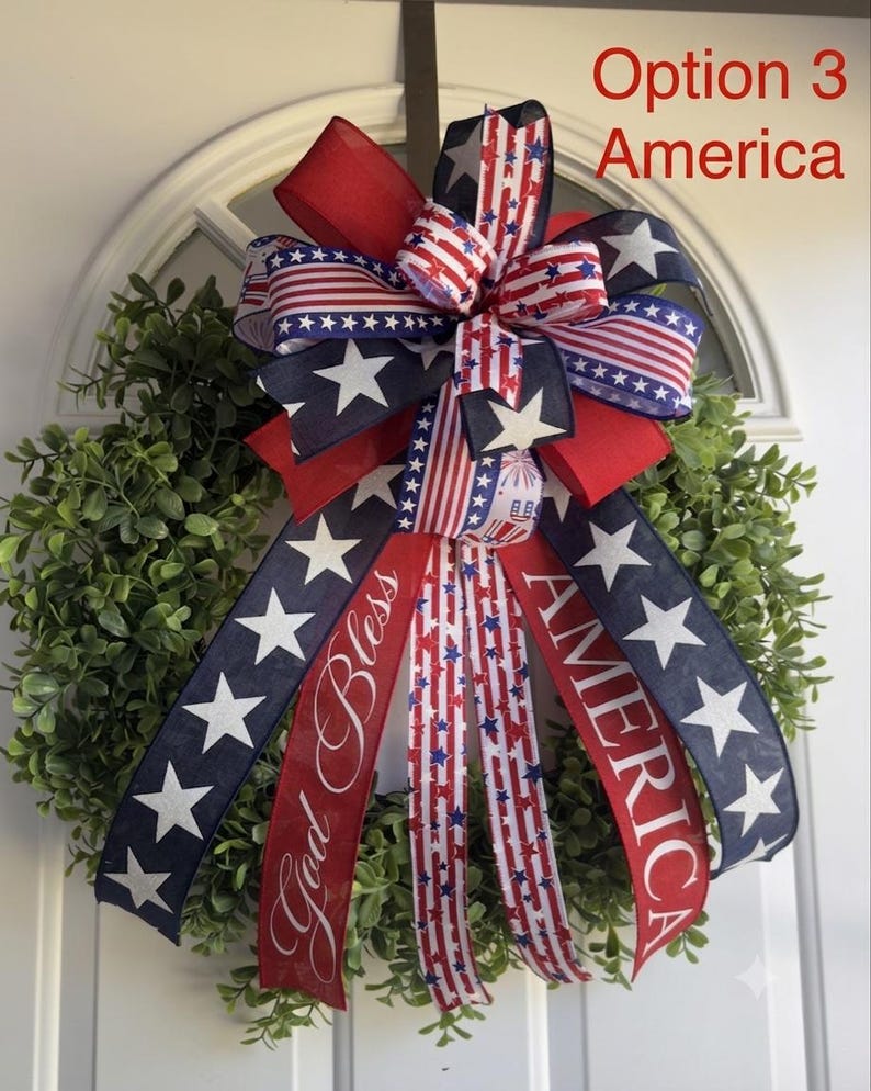 Patriotic 4th of July Bow: Handmade American Pride Wreath Decor America12"x18"