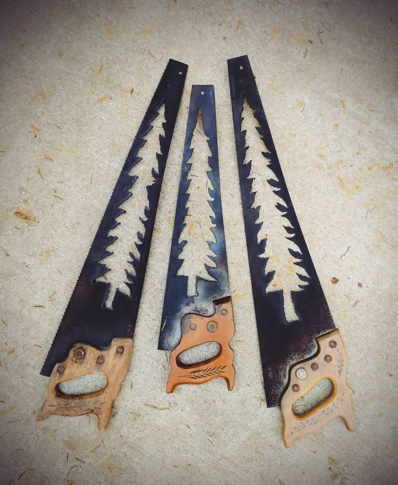 PNW Saw Blade Wall Art With Evergreen Tree Cut Outs pacific Etsy