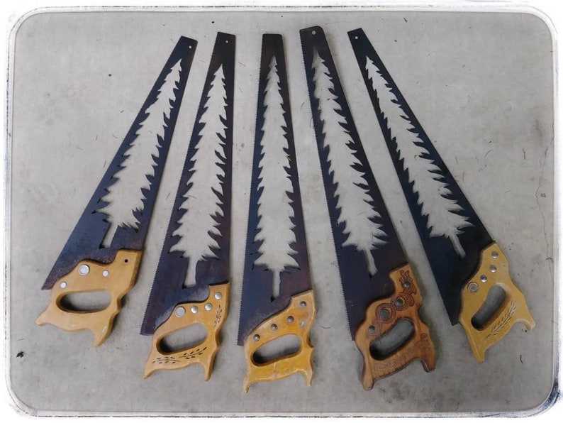 PNW Saw Blade Wall Art With Evergreen Tree Cut Outs pacific Etsy