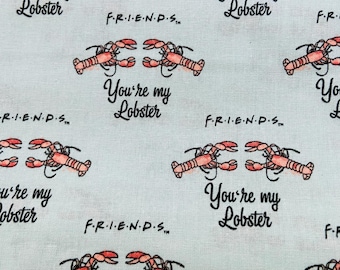 Tela de 1 yarda de la serie de televisión FRIENDS “You’re my Lobster”, azul claro, de algodón, nueva.
