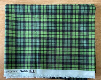 1.5 yards COTTON Fabric Premium Quilt Black & Green Checks New