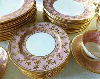 Juego de vajilla Aynsley de porcelana fina con diseño floral malva, 12 cubiertos, diseño rosa n.° 8322