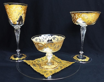 47 copas vintage de cristal de Murano veneciano: copas altas con incrustaciones doradas de Salviati